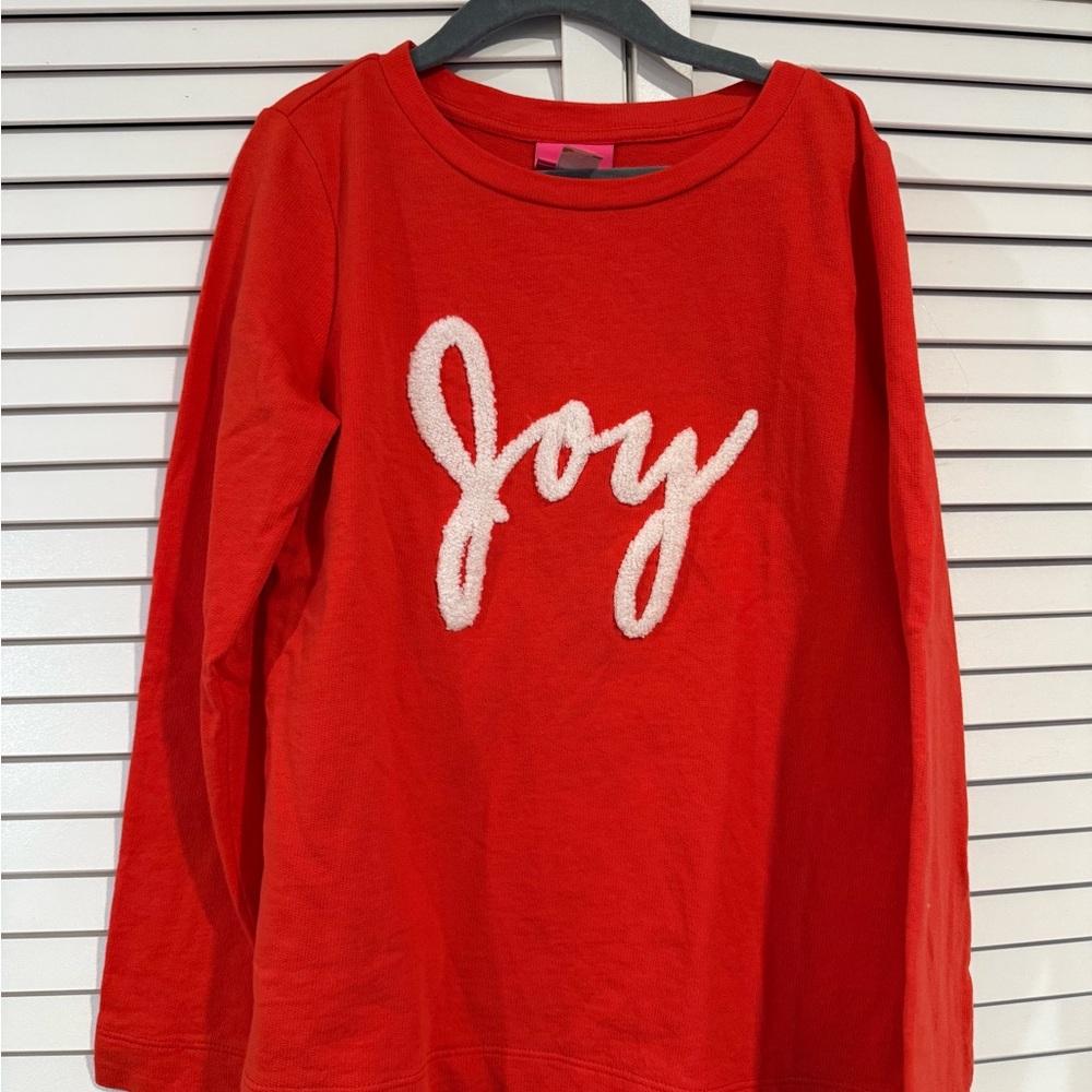 Lilly Pulitzer Red 'Joy' Long Sleeve Tee with Fuzzy Appliqué Girls Size 10